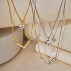 S925 Sterling Silver Plated 18K Gold Necklace Double Layered V-shaped Pendant
