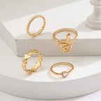 Boho Vintage Gold Geometric Emerald Statement Ring Set