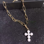 Luxury Design Imitation Pearls Choker Necklace Female Cross Pendant Necklaces for Women Gold Color Fashion Coin Jewelry