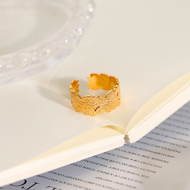 European And American 18K Gold Plating Pattern Pattern Adjustable Stainless Steel Ring