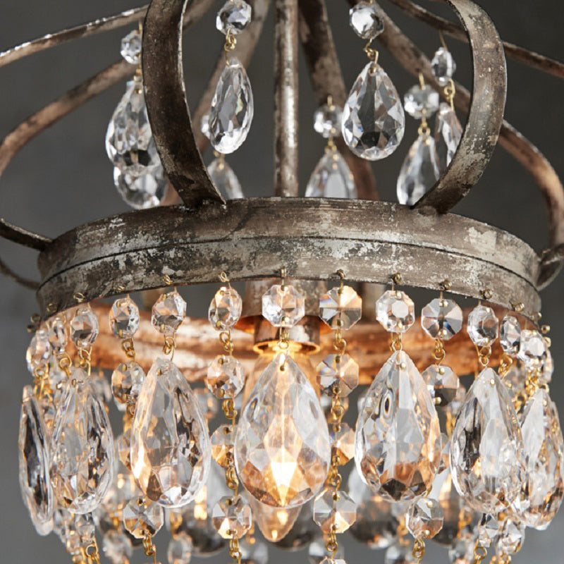 Retro Crystal Chandelier Wrought Iron Forged Crown Lamp