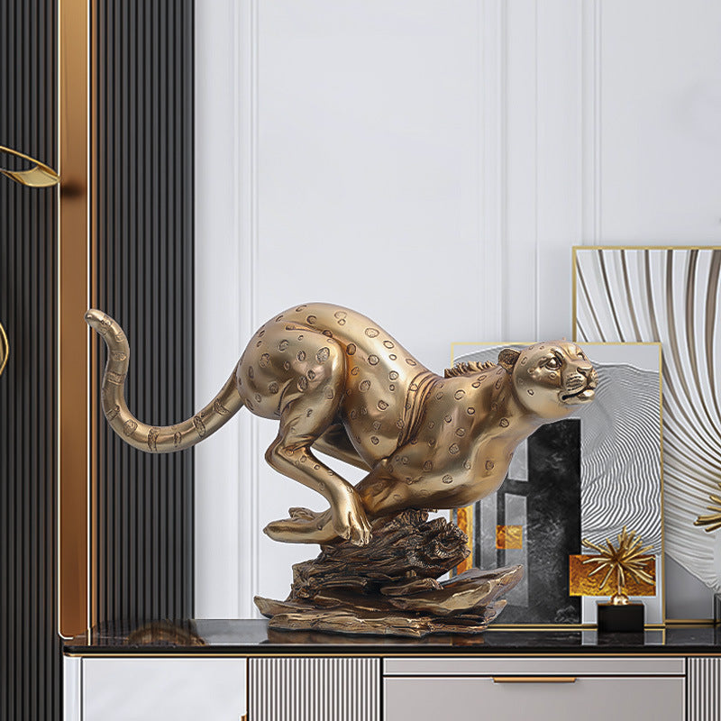 Abstract Gold Panther Sculpture Geometric Resin Leopard Statue Home Office