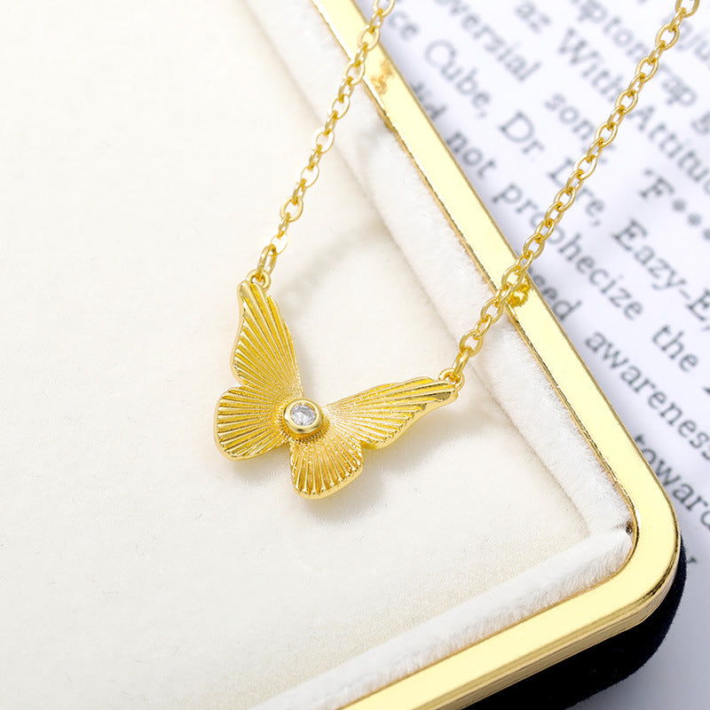 Butterfly Zircon Pendant Necklace Gold Plated Necklace