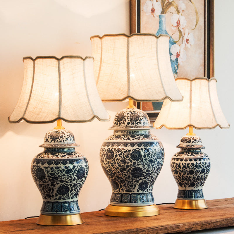 New Chinese Table Lamp Blue And White Porcelain Bedroom Bedside Lamp