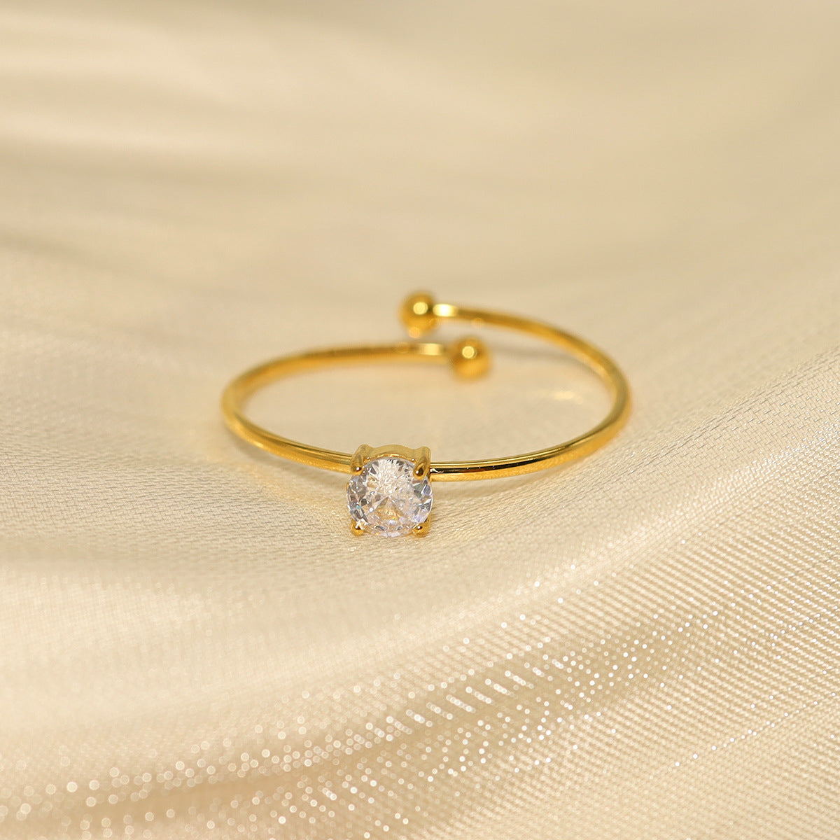 Ultra-fine Micro-inlaid Adjustable Ring Stainless Steel Plated 18K Gold