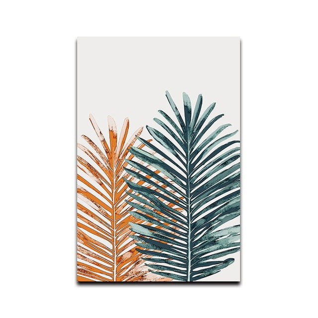Simple Green Tropical Plant Gold Green Leaf Wall Art Oil Painting