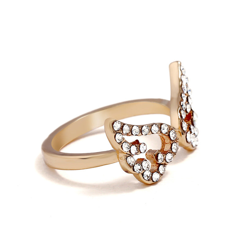Adjustable Angel Wings Ring Micro Pave Zircon Gold-Color Rings