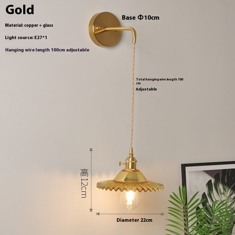 Retro Brass Bedside Lotus Wall Lamp