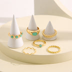 Boho Vintage Gold Geometric Emerald Statement Ring Set