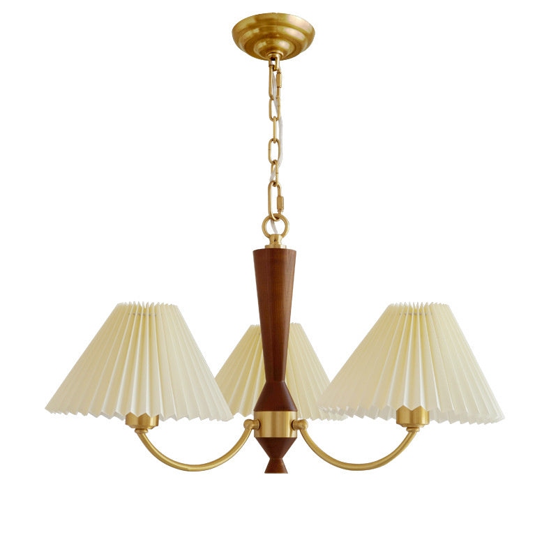 Brass Retro Japanese Bedroom Bedside Single Pleated Walnut Chandelier