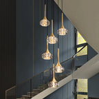 Copper Rotating Stairs Simple Modern Light Luxury Crystal Chandelier