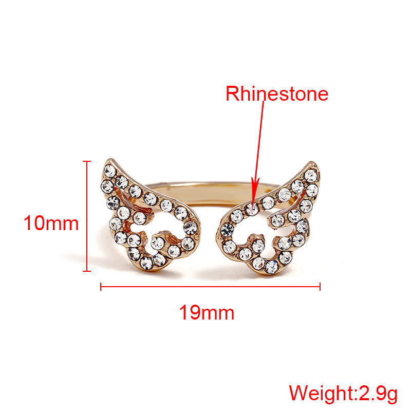 Adjustable Angel Wings Ring Micro Pave Zircon Gold-Color Rings