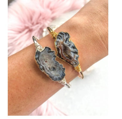 Agate Bead Wrapped Gold And Silver Cuff Bracelet