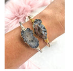 Agate Bead Wrapped Gold And Silver Cuff Bracelet