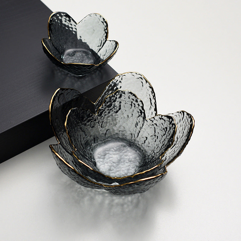 Nordic glass petal bowl with gold border