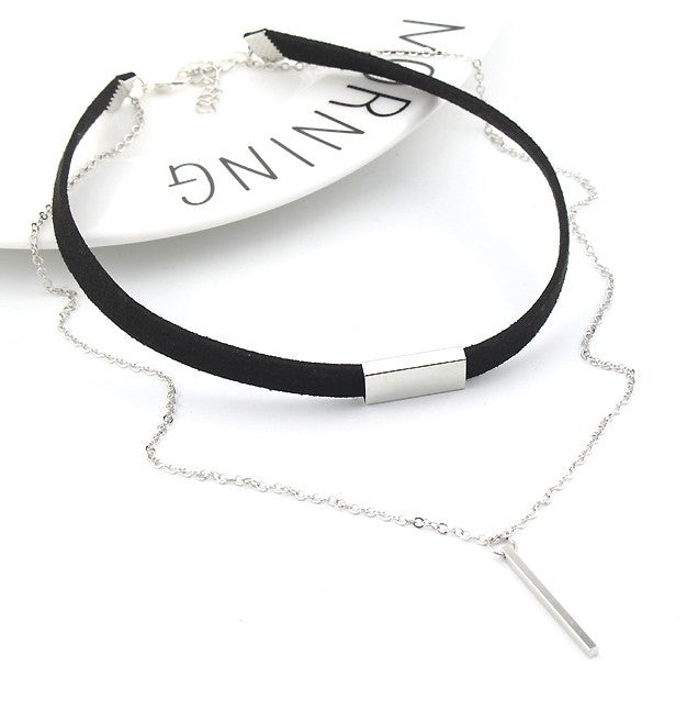 SUSENSTONE New Black Velvet  Gold Chain Choker Necklace