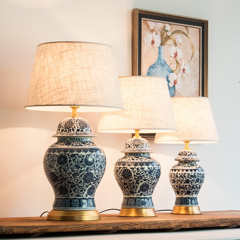 New Chinese Table Lamp Blue And White Porcelain Bedroom Bedside Lamp