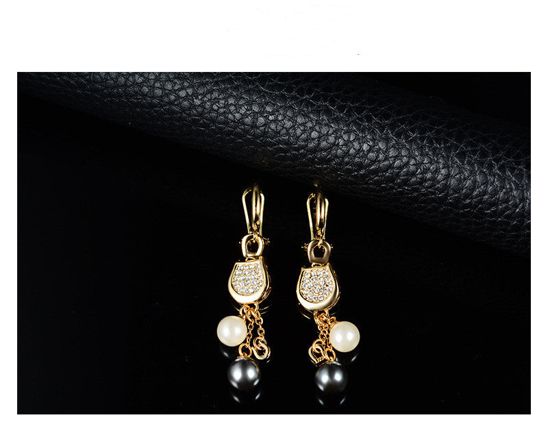 Alloy Necklace Set 18K Gold Pearl Earring Set