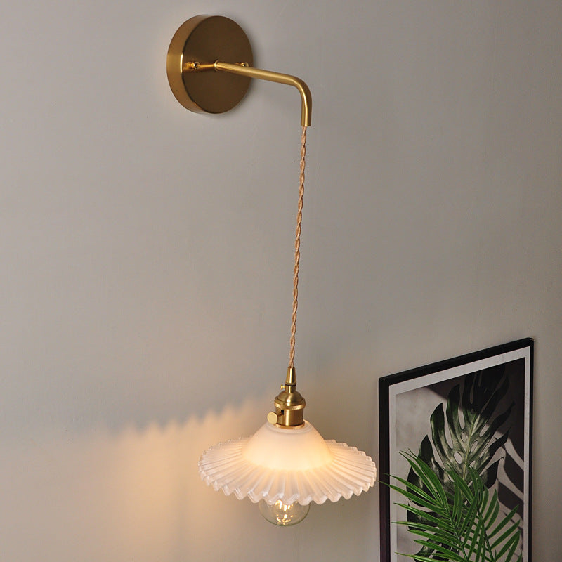 Retro Brass Bedside Lotus Wall Lamp