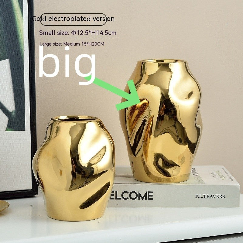 Gold Simple Ceramic Vase Home Flower Arrangement Ornaments