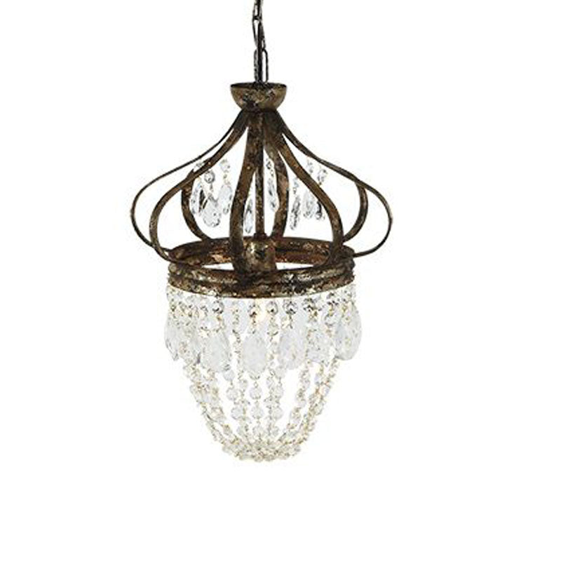 Retro Crystal Chandelier Wrought Iron Forged Crown Lamp