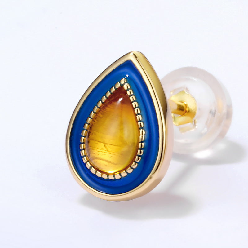 S925 Silver Gold-plated Oil Drop Amber Drop Earrings