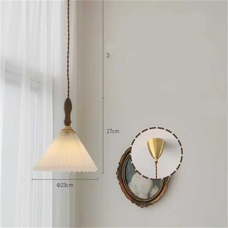 Brass Retro Japanese Bedroom Bedside Single Pleated Walnut Chandelier