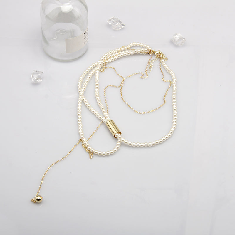 French Vintage Pearl Multi Layered Layered Necklace