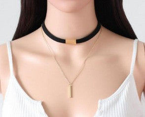 SUSENSTONE New Black Velvet  Gold Chain Choker Necklace