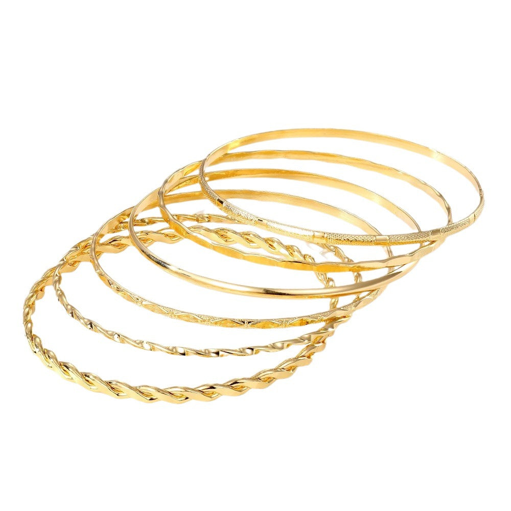 Bohemian Metal Chain Bangle Bracelet Set For Women Geometric Gold Color Thick Link Female Fashion Jewelry