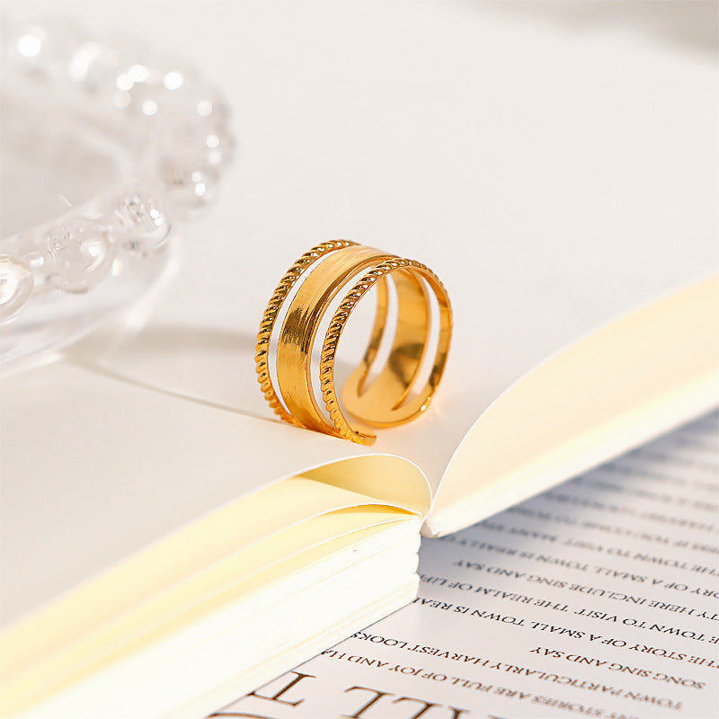 European And American 18K Gold Plating Pattern Pattern Adjustable Stainless Steel Ring