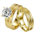 Stainless Steel Statement Ring Set Round Zircon Gold Women's Hand Jewelry