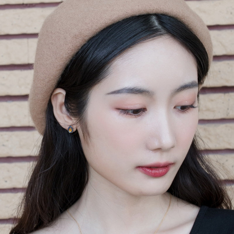 S925 Silver Gold-plated Oil Drop Amber Drop Earrings