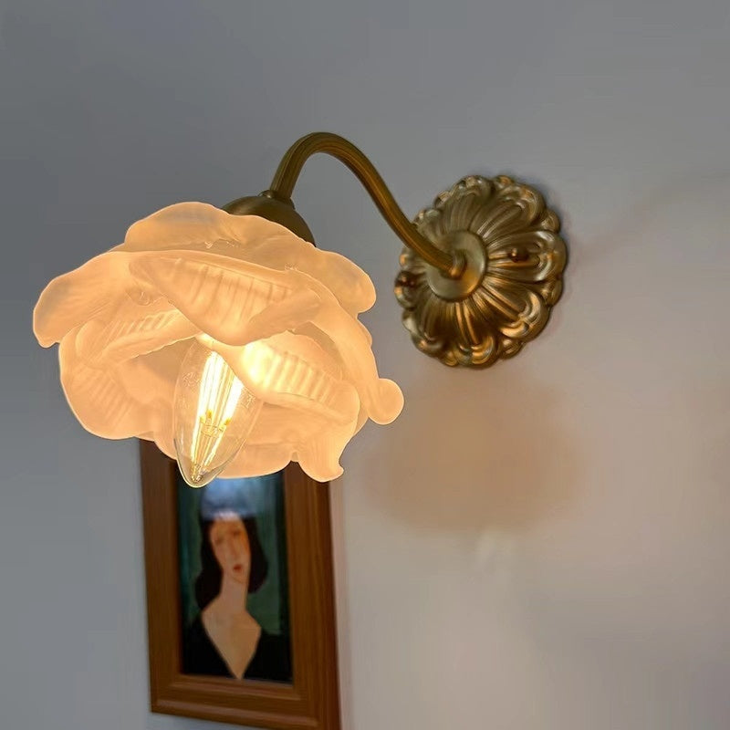 Retro Simple Copper Bedroom Glass Wall Lamp