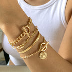 Punk Metal Chain Bracelet 4-Piece Set  Hollow Geometric Flat Snake Bone Cuff  Edgy Hip-Hop Jewelry In Gold & Silver