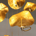 Chinese Zen All Copper Lotus Leaf Stair Long Chandelier