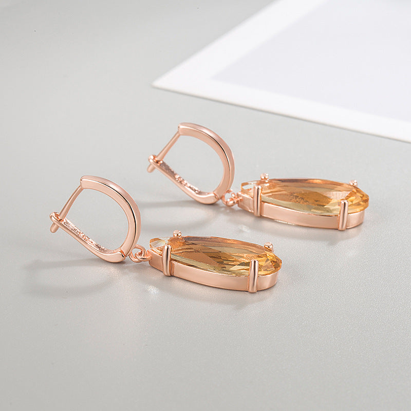 14K Gold Drop-shaped Champagne Gold Earrings For Women