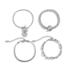 Punk Metal Chain Bracelet 4-Piece Set  Hollow Geometric Flat Snake Bone Cuff  Edgy Hip-Hop Jewelry In Gold & Silver