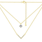 S925 Sterling Silver Plated 18K Gold Necklace Double Layered V-shaped Pendant