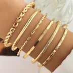 Bohemian Metal Chain Bangle Bracelet Set For Women Geometric Gold Color Thick Link Female Fashion Jewelry
