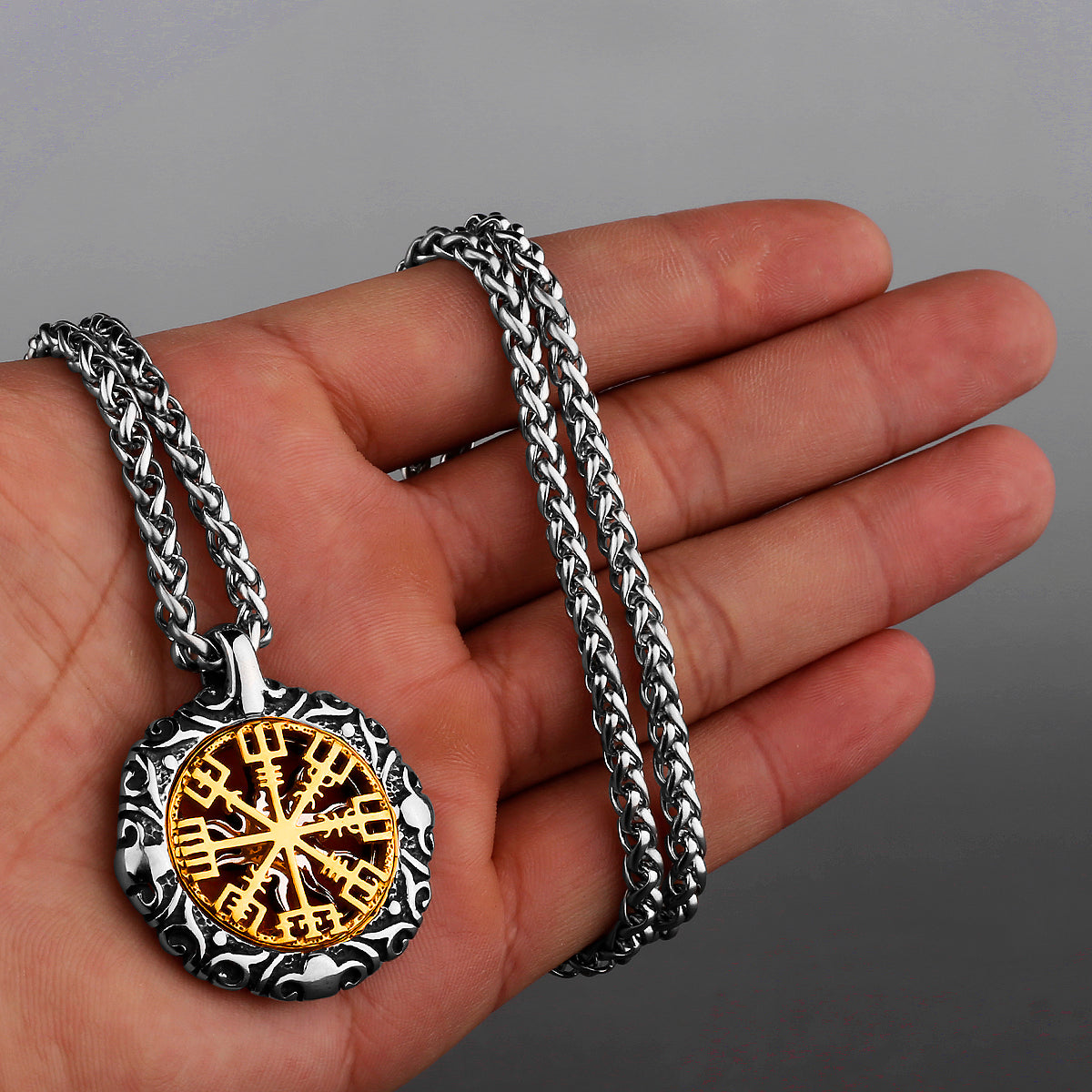 Titanium Steel Pendant Gold Compass Necklace