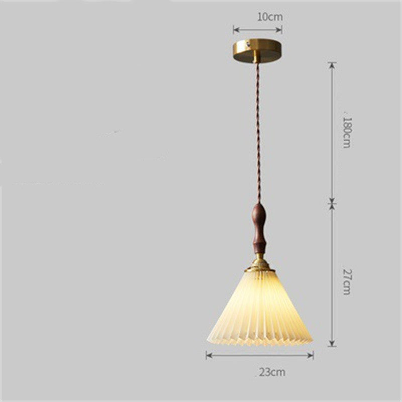 Brass Retro Japanese Bedroom Bedside Single Pleated Walnut Chandelier