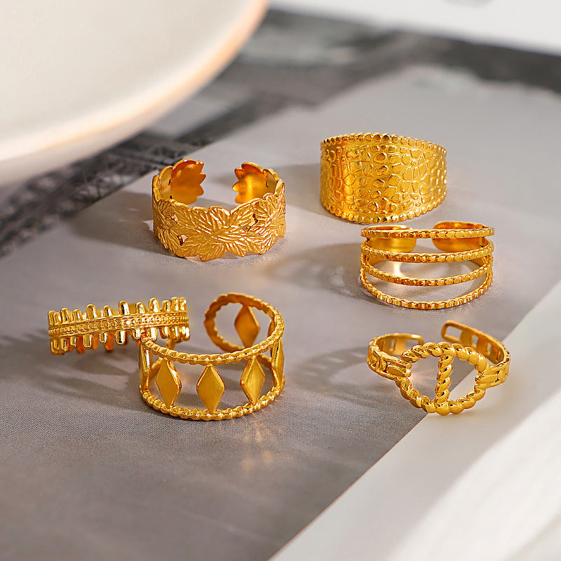 European And American 18K Gold Plating Pattern Pattern Adjustable Stainless Steel Ring