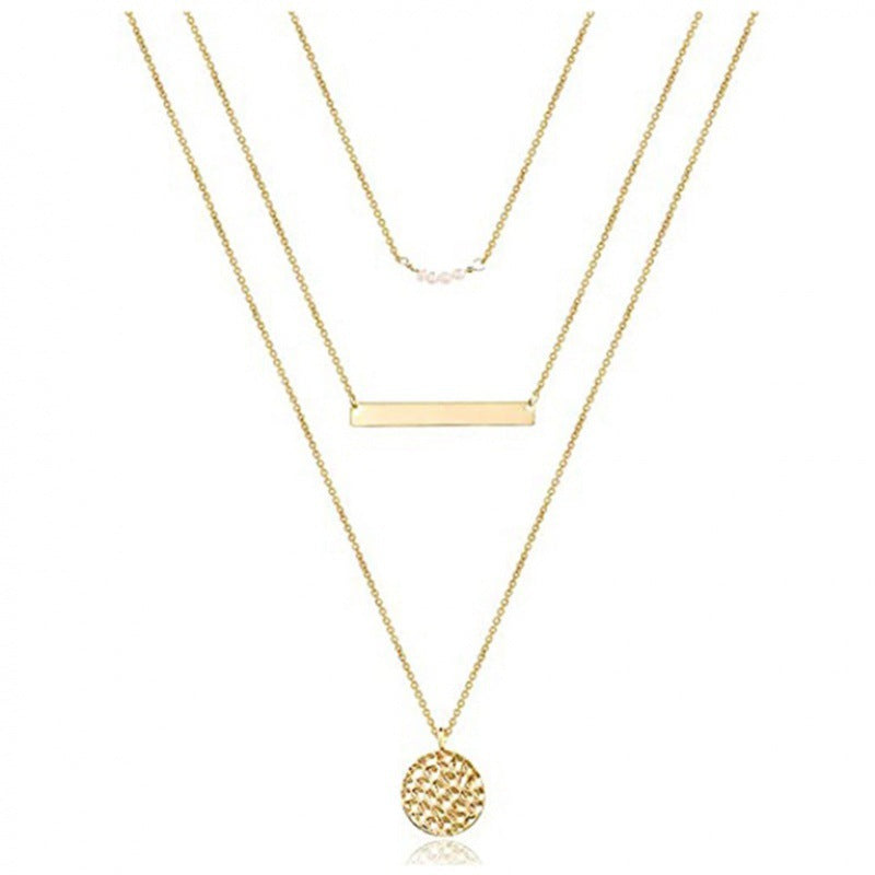 Multi Layered Metal Layered Pearl Necklace