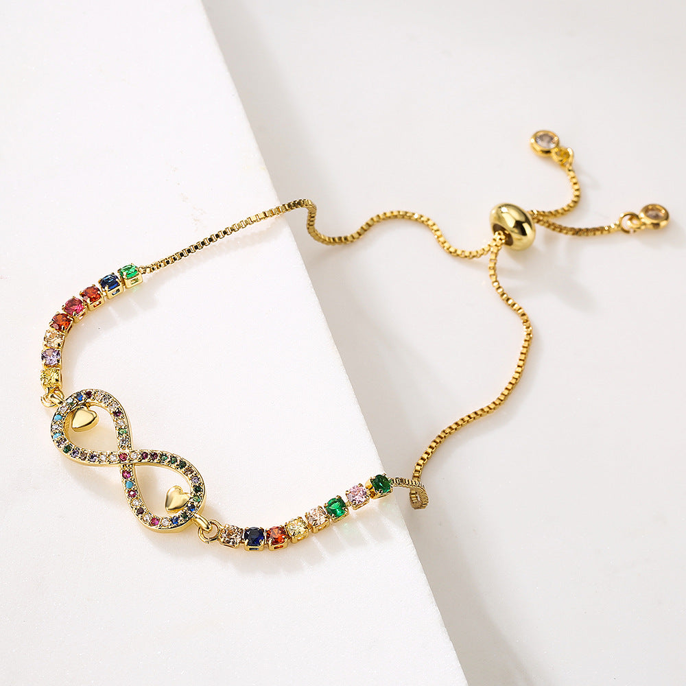 Gold Zircon Fatima Hand Geometric Charm Bracelet