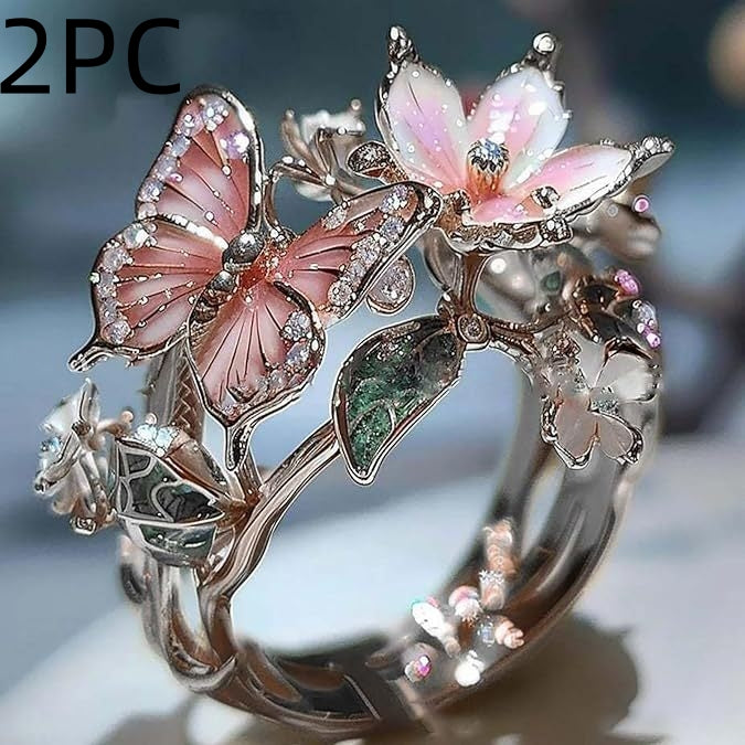 Adjustable Elegant Transparent Crystal 3D Shining Diamond Drop Oil Butterfly Flower Ring For Women Aesthetic Gold Plated Cute Animal Insect Fashion Jewelry