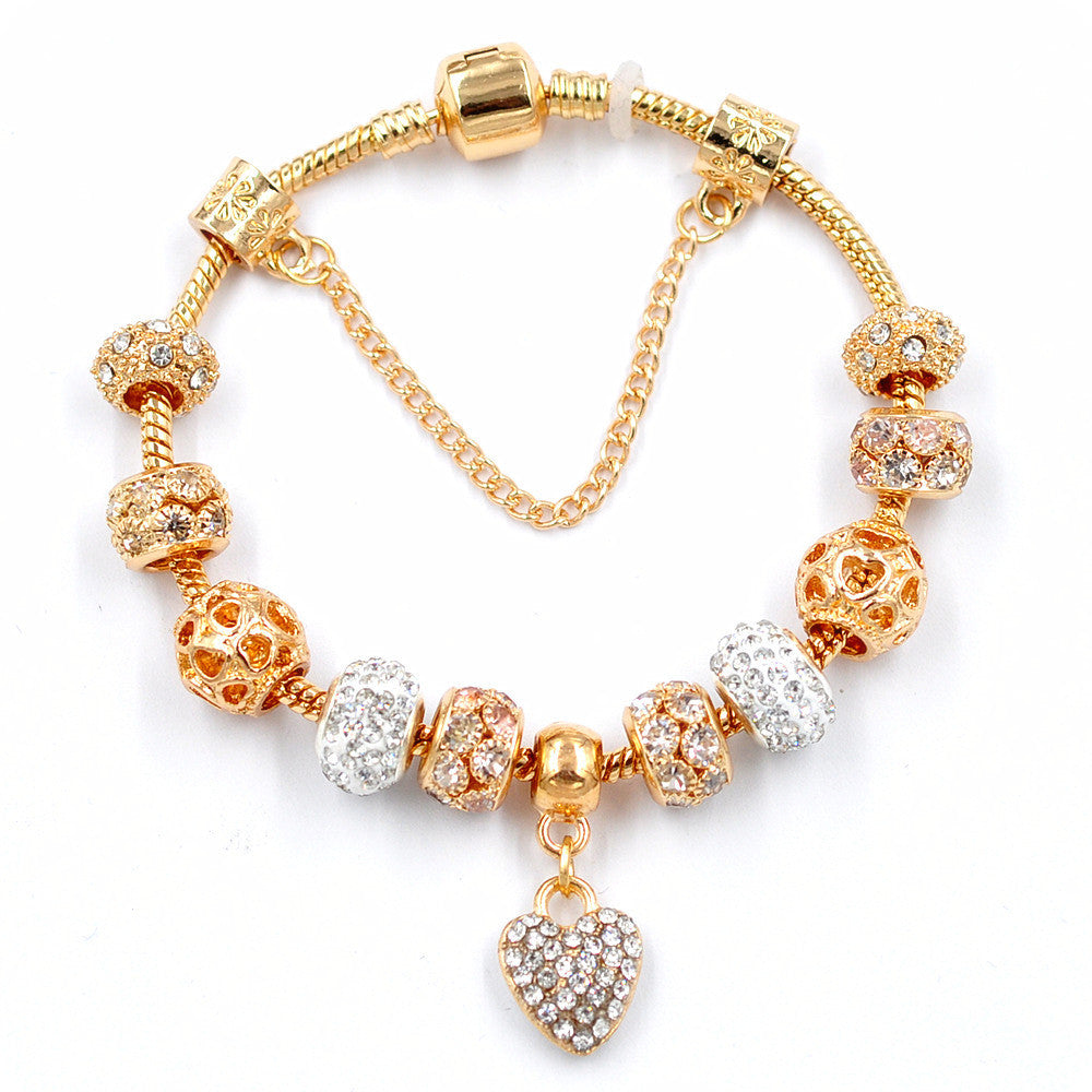 Gold Snake Chain Crystal Heart Bracelet
