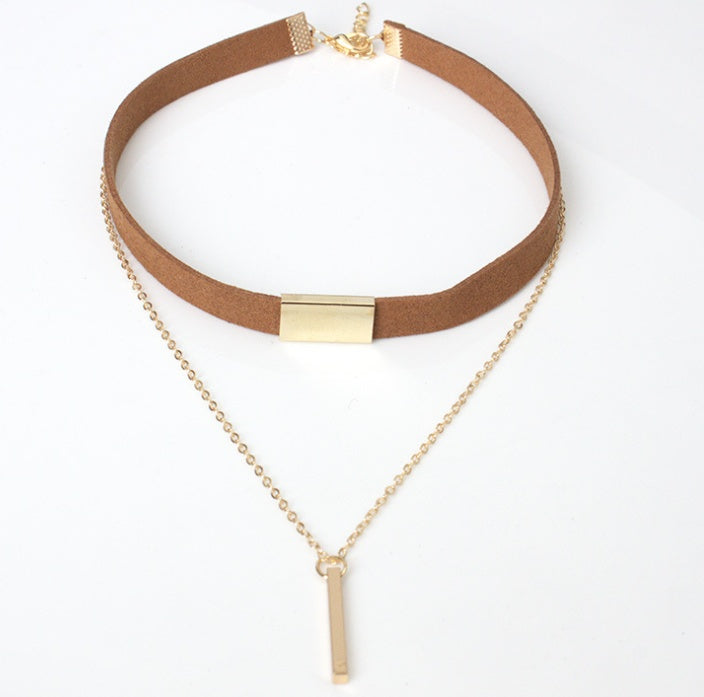 SUSENSTONE New Black Velvet  Gold Chain Choker Necklace