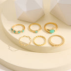 Boho Vintage Gold Geometric Emerald Statement Ring Set