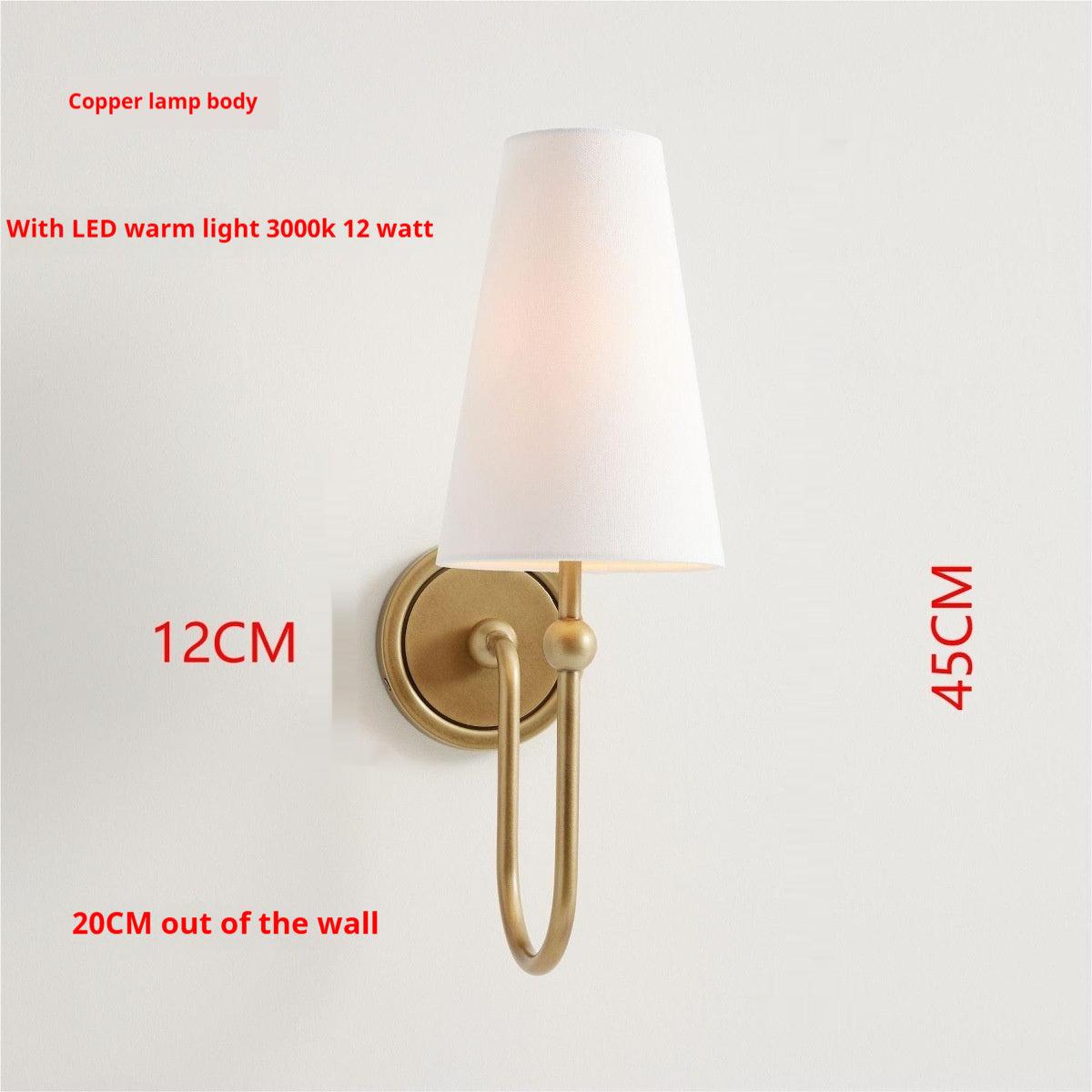 French Style Bedroom Bedside Copper Linen Wall Lamp